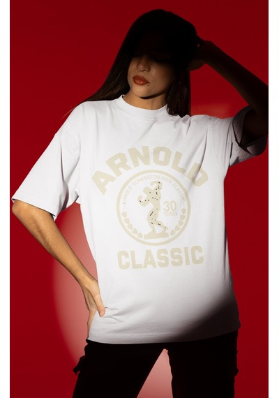 Tasarım Arnold Classic Bodybuilding Fitness Sporcu Baskılı Unisex Beyaz