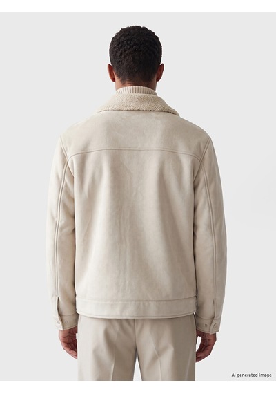 LC Waikiki Lc Waıkıkı Beyaz Regular Fit Kürk Yaka Süet Erkek Mont