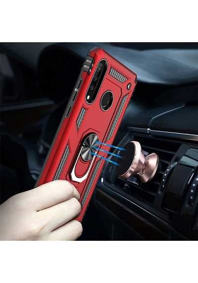 Samsung Galaxy Uyumlu A20s Kılıf Sert Silikon Yüzüklü Stand Özellikli Kapak