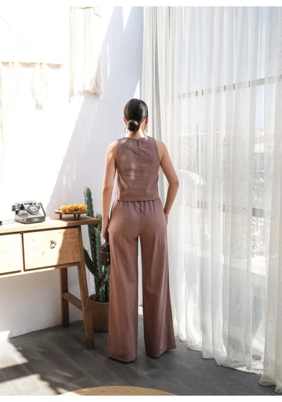Etiler Collection Keten Bluz Ve Pantolon I Ki Li Takim Kahve