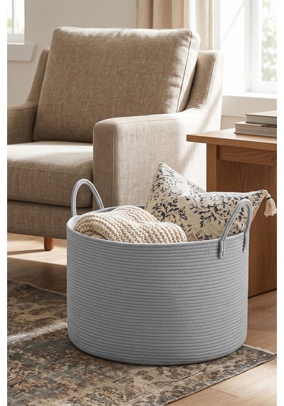 Villadia Home Textile Hasır Sepet Çok Amaçlı Çamaşır Oyuncak Battaniye Kıyafet Depolama Sepeti Dekoratif Organizer 3210sepet