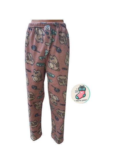 Cepsiz Kışlık Polar Kadın Pijama Altı Tek Alt Je32 - Çorap Hediye Pembe