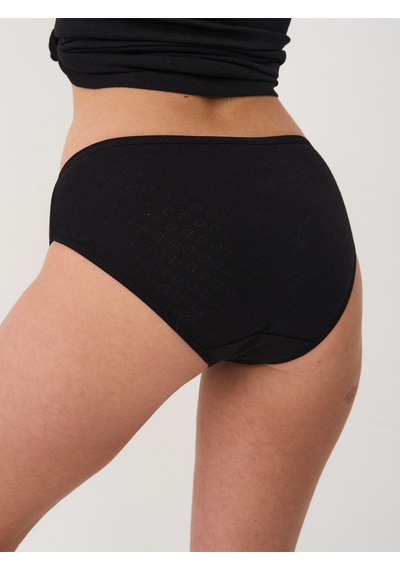 Alya Underwear %100 Pamuklu Kadın Külot Normal Bel Yükseklikli Jakarlı Kalp Desenli Kumaş Slip Siyah