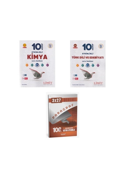 2027 Limit 10. Sınıf Etkinlikli Kimya + Edebiyat Türk Dili Ve Edebiyatı Soru + Anla Kazan Paragraf Deneme 3'lü Set