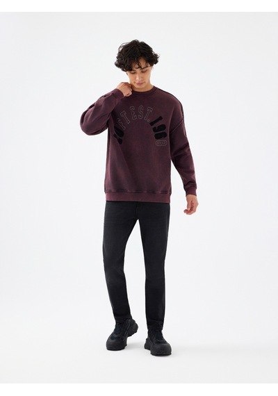 Oversize Fit Erkek Sweatshirt Burgundy