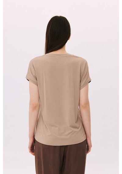 Daido Kadın V Yaka Düşük Kollu Penye T-shirt 6226 Sütlü Kahve