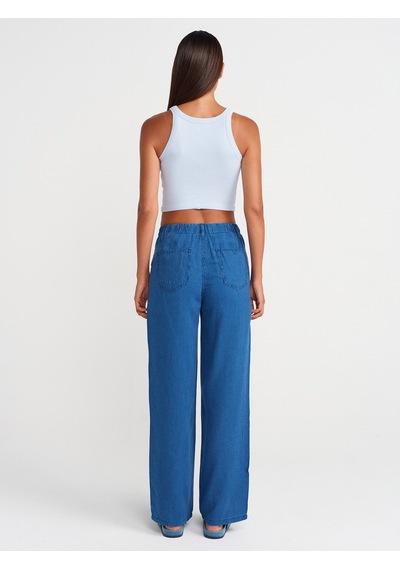 Dilvin 72022 Çizgili Lyocell Denim Pantolon-lacivert Lacivert