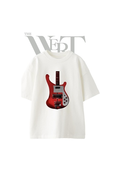Thewert Rickenbacker Bas Tasarım Baskılı Ünisex Beyaz Oversize T-shirt