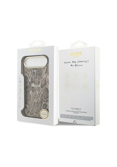 Apple Uyumlu iPhone 17 Air Kılıf Guess Lisanslı M-safeli Yazı Logolu Python Desenli Kapak Kahverengi Kahverengi
