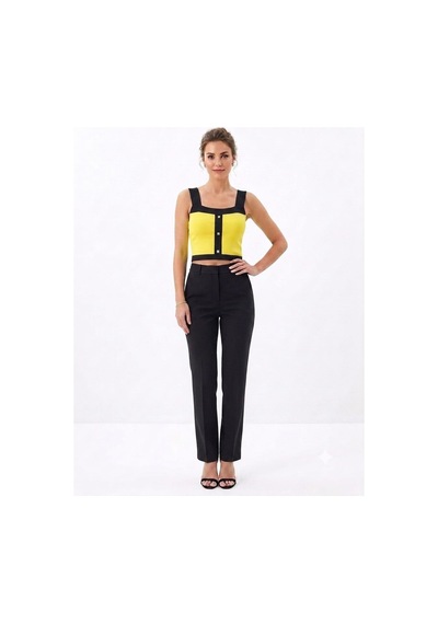 Onno Style Women Askılı Kolsuz Düğme Detaylı Triko Kadın Bluz Sarı