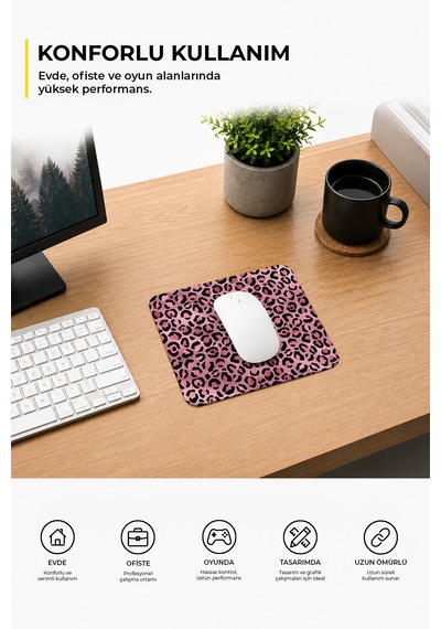 Leopar Desenli Renkli Ergonomik Mouse Pad Kaymaz Taban Ev Ve Ofis Kullanımı Fare Altlığı Mousepad Pembe