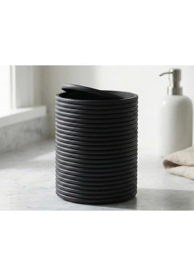 3d Baskı Mini Yivli Çöp Kutusu Sallanır Kapaklı Masaüstü Banyo Makyaj Masası Kovası 12x9 Cm Antrasit