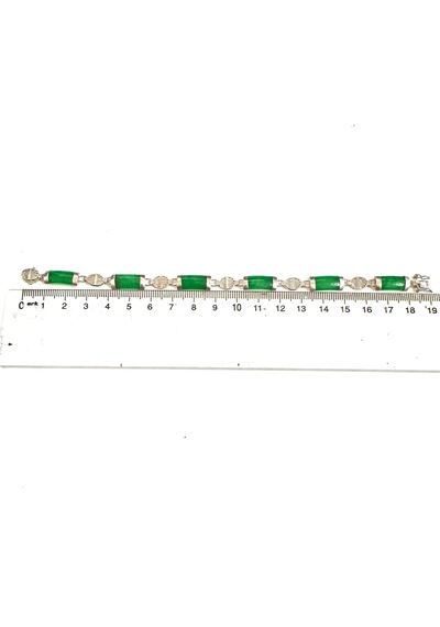 Yeşim Taşlı Gümüş Genç Kız Bileklik 925 Ayar 8,56 Gram 18 Cm