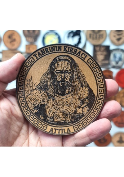 Tanrının Kırbacı Attila - Deri Peç - Arma - Leather Patch Bej