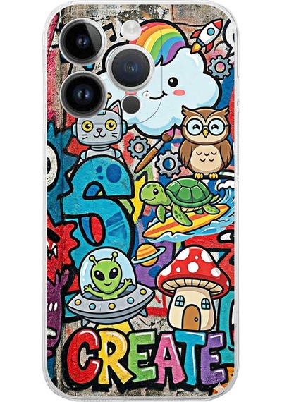 Apple Uyumlu iPhone 14 Pro Max İle Grafiti Create Art Tasarımlı Şeffaf Silikon Kılıf Şeffaf