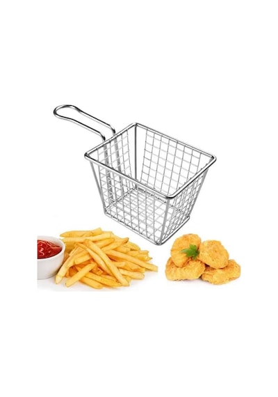 Patates Sunum Kare Seyrek Paslanmaz Çelik Sepet - Patates Sosis Börek Sunumluk Sepeti