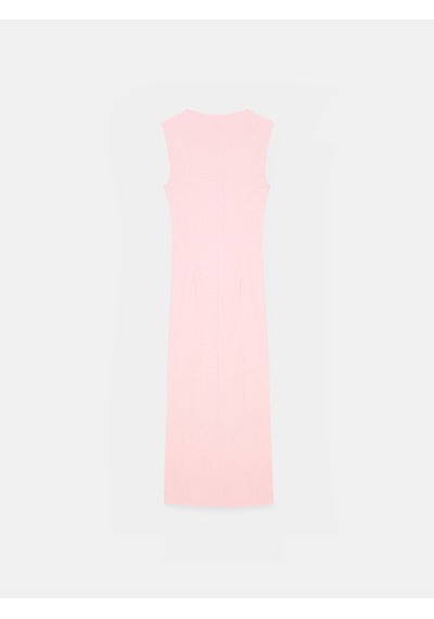 DİLVİN 91704 Yırtmaç Detaylı Midi Elbise-toz Pembe