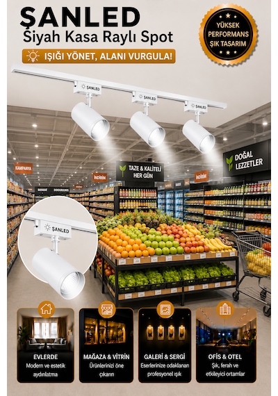 Led Beyaz Kasa Gün Işığı 35w Raylı Spot / 1 Adet