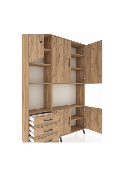 Arges Dolap 9 Raflı 3 Çekmeceli 5 Kapaklı 132x30x195 Çam-çam/çam Çam