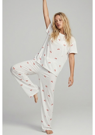 Siyah İnci İnce Soft Örme Mevsimlik Pijama Takımı 8003 Kiraz
