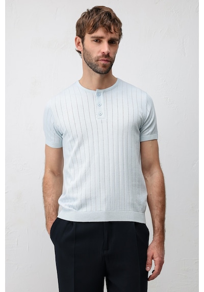 Antioch Dokulu Erkek Triko T-shirt Bebe Mavisi