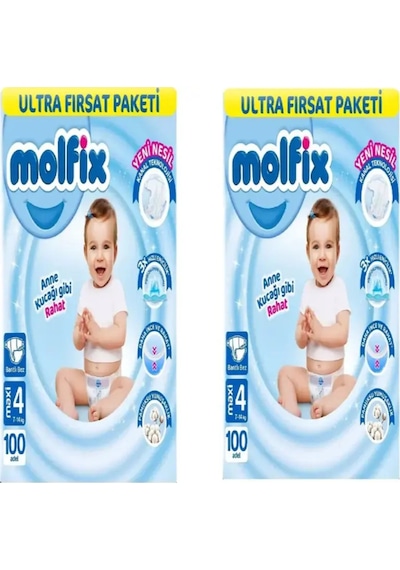 Molfix 4 Numara 100lü Ultra Fırsat Paketi Bebek Bezi 2paket 4 Numara