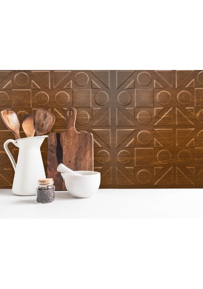 3 Boyutlu Duvar Paneli Kabartmalı Kareli Yuvarlak Desen Pvc 41x41 Cm/ 6 Adet /1 M² Altın Meşe