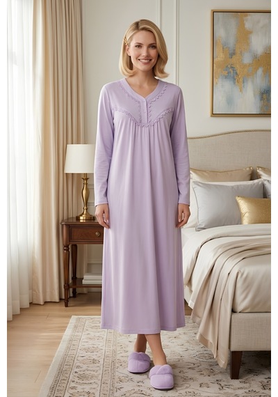 Mecit Pijama Mecit 6412 Lila %100 Pamuk Büyük Beden Kadın Gecelik