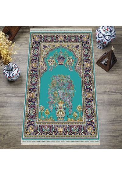 Dijital Baskılı, Yıkanabilir, Yumuşak Dokulu Çocuk Ve Yetişkin Seccade S-dot-n114-2 Mavi