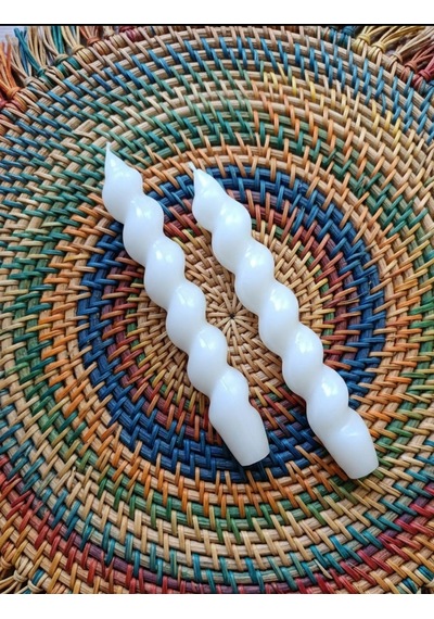 Pinterest Model, Spiral, Burgulu Beyaz Şamdan Mum 2' Li