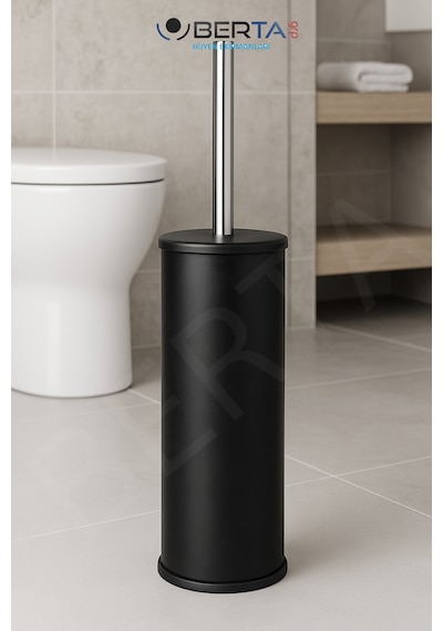 Berta 2'li Beyaz Banyo Seti Çöp Kovası Tuvalet Fırçası - Mini Boy Çöp Poşeti Hediyelidir Siyah