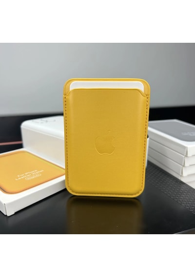 Magsafe Deri Cüzdan Kartlık Tüm Modellerle Uyumlu - Bordo Sarı