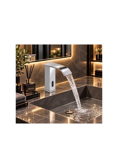 Rena Design Fotoselli Sensörlü Krom Kare Lavabo Bataryasi Temassiz Otomatik Tasarruflu Modern Musluk