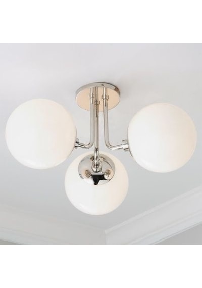 Rsylight Metal Modern Krom Kaplama Tavan Plofyoner 3 Lü Opal Camlı Avize Siyah