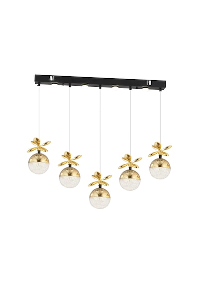 Lokken 5'Li Sıralı Gold 50 Watt Kristal Ledli Modern Oturma Odası Salon Sarkıt Avize