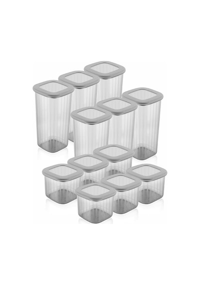 Vienev Etketli Poly Kapak 6 x 0.55 L + 6 x 1.75 L Saklama Kabı Antrasit - Beyaz 12'li Antrasit - Beyaz