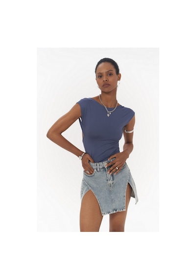 Mai Collection Mai Studios Co. Nives Sırt Dekolteli İndigo Crop İndigo