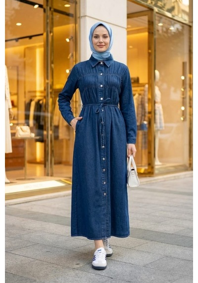 Hb Harma Time Butik Kadın Beli Bağcıklı Boydan Düğmeli Koyu Mavi Kot Tesettür Elbise Koyu Mavi Koyu Mavi Hb Harma Time Butik Kadın Beli Bağcıklı Boydan Düğmeli Koyu Mavi Kot Tesettür Elbise Koyu Mavi Koyu Mavi