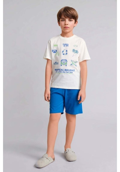 Defacto Baskılı Kısa Kollu Üst Şort Alt 2li Pijama Takımı Erkek Çocuk H8197a826hser105 Ekru-er105