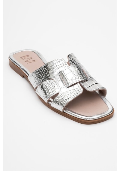 Luvishoes Luvi Shoes Notre Gümüş Baskı Hakiki Deri Kadın Terlik Gümüş