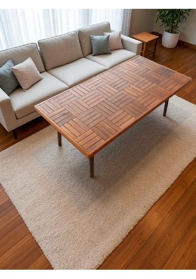 Orta Sehpa Ahşap Ceviz Renk Konik Ayak 120 X 60 Cm Yükseklik 42 C