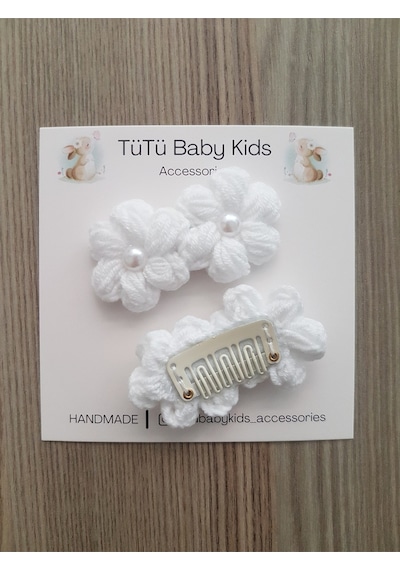 My Vintage Papatya Saçsız Bebek Tokası, Az Saçlı Kız Bebek Tokası, Çıtçıtlı Toka Tek İnci Papatya