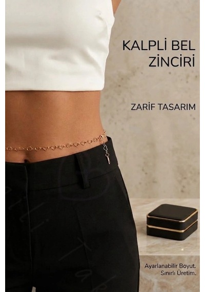 Ayarlanabilir Kalp Detaylı Gold Renk Çelik Bel Zinciri Kadın Bel Takısı Vücut Aksesuarı 777 Se Silver