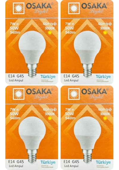 4 Adet Osaka 7w 50w Sarı Işık E14 Duylu İnce Duy Led Mini Ampul