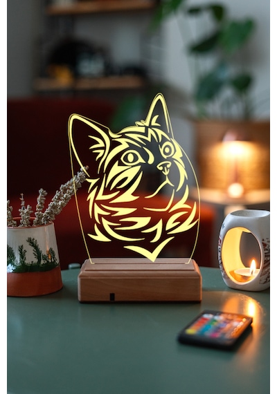 Özel Tasarım Sevimli Kedi 3D Led Lamba