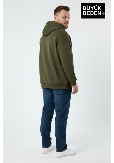 Süperlife Erkek Büyük Beden Ar Baskılı Kapüşonlu İnce Sweatshirt Spr26bsw963 Haki
