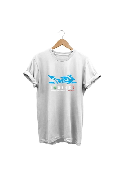 Blue Racing Motor - Mavi Yarış Motorsikleti Baskılı Tshirt Beyaz