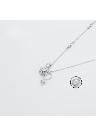 Zirkon Taşlı Kalp Detaylı Platin Kaplama Kadın Kolye Silver