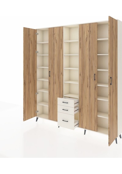 Arges Dolap 17 Raflı 3 Çekmeceli 4 Kapaklı 220x30x243 Aytaşı-çam/aytaşı Atlas Çam/aytası