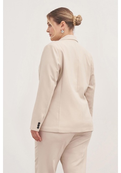 Myline Astarlı Tek Düğmeli Blazer-1758-krem Krem